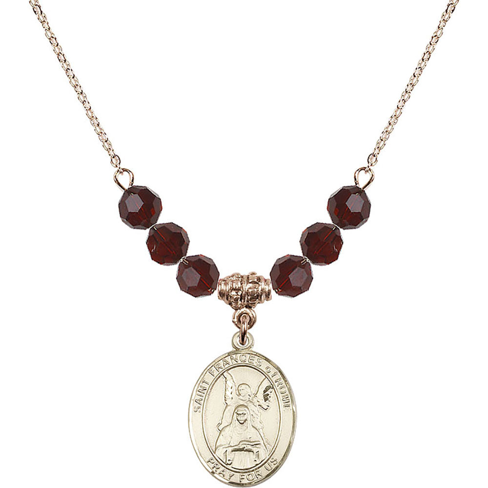 14kt Gold Filled Saint Frances of Rome Birthstone Necklace with Garnet Beads - 8365