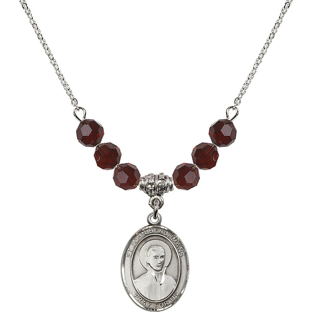 Sterling Silver Saint John Berchmans Birthstone Necklace with Garnet Beads - 8370