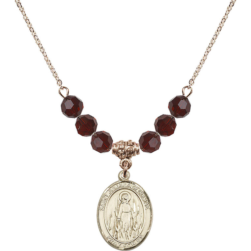 14kt Gold Filled Saint Juliana of Cumae Birthstone Necklace with Garnet Beads - 8372