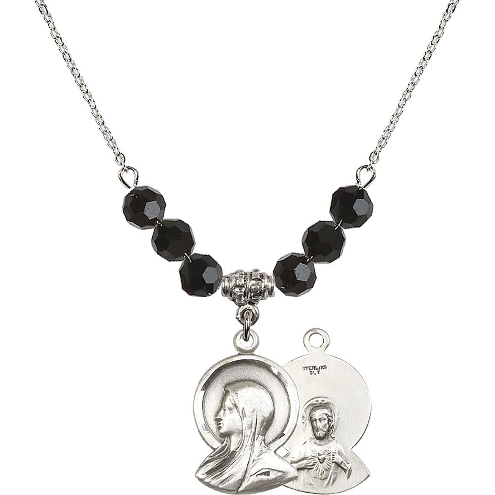 Sterling Silver Madonna Birthstone Necklace with Jet Beads - 0020