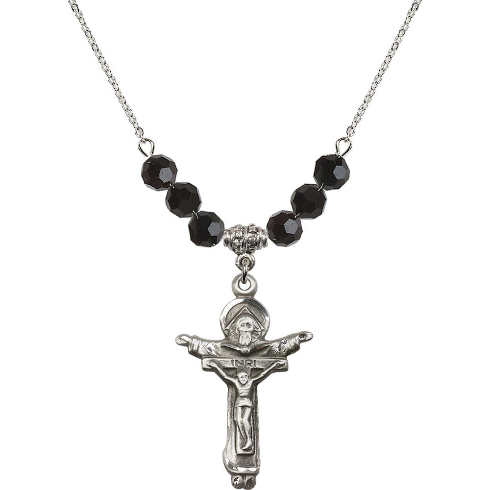Sterling Silver Trinity Crucifix Birthstone Necklace with Jet Beads - 0065