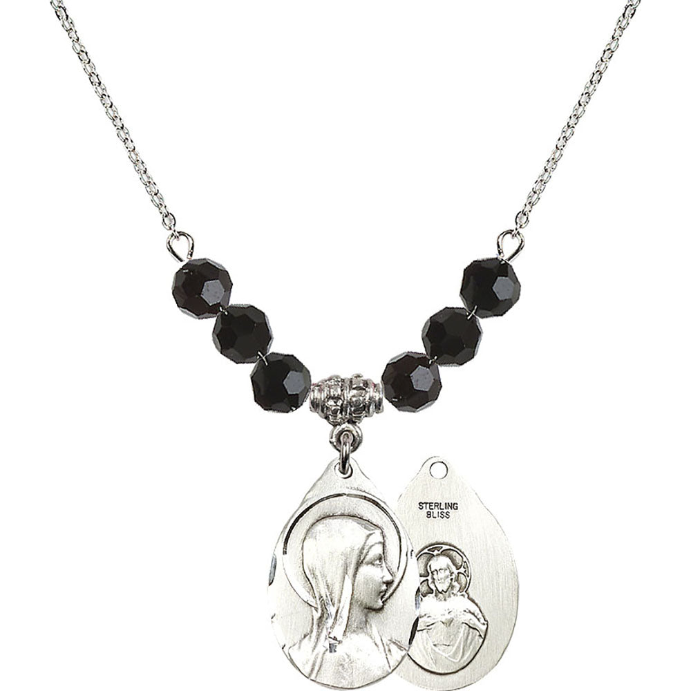 Sterling Silver Sorrowful Mother Birthstone Necklace with Jet Beads - 0599