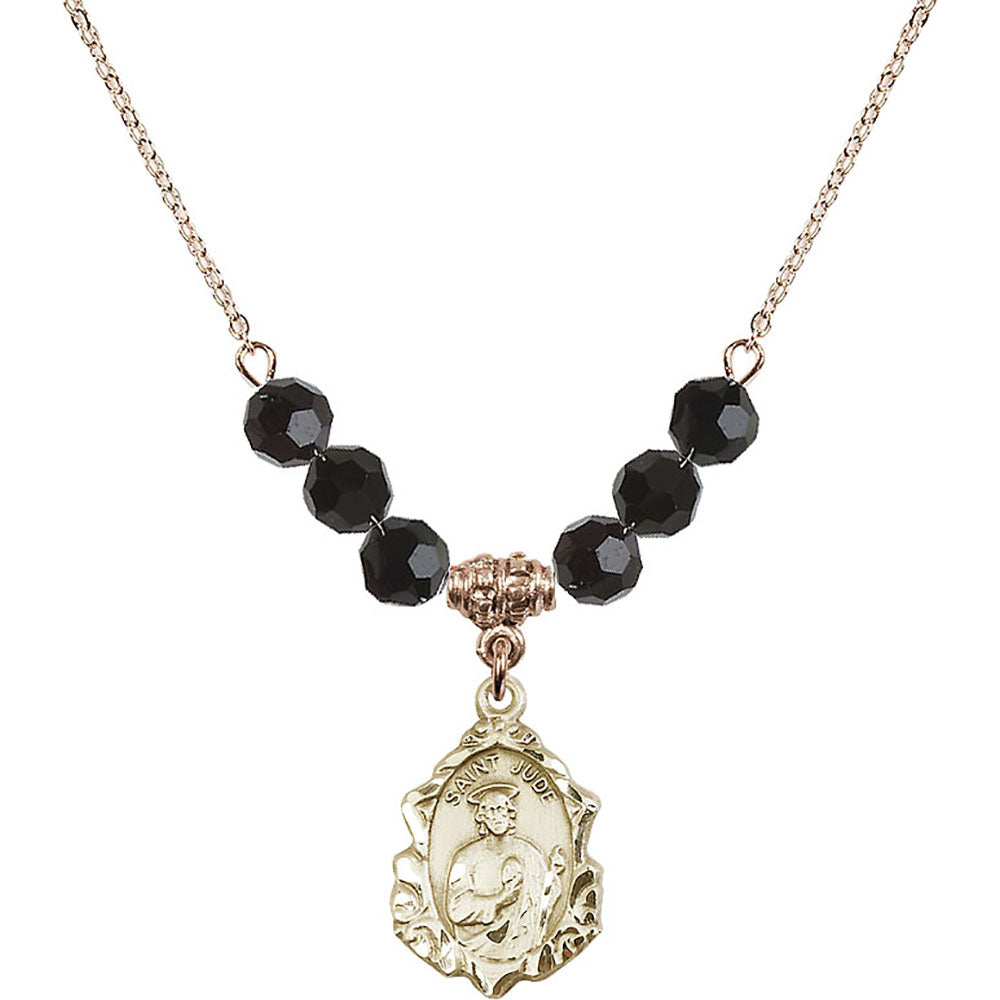 14kt Gold Filled Saint Jude Birthstone Necklace with Jet Beads - 0822