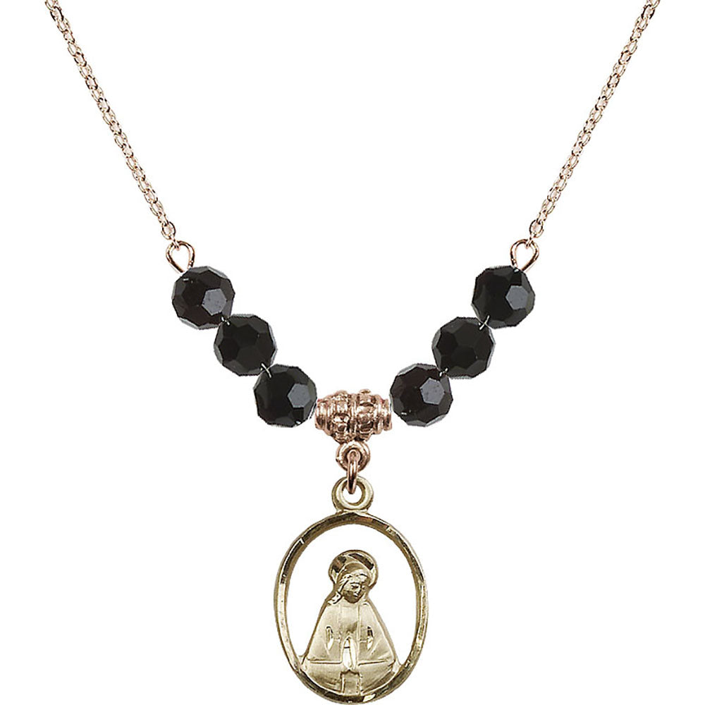 14kt Gold Filled Madonna Birthstone Necklace with Jet Beads - 1626