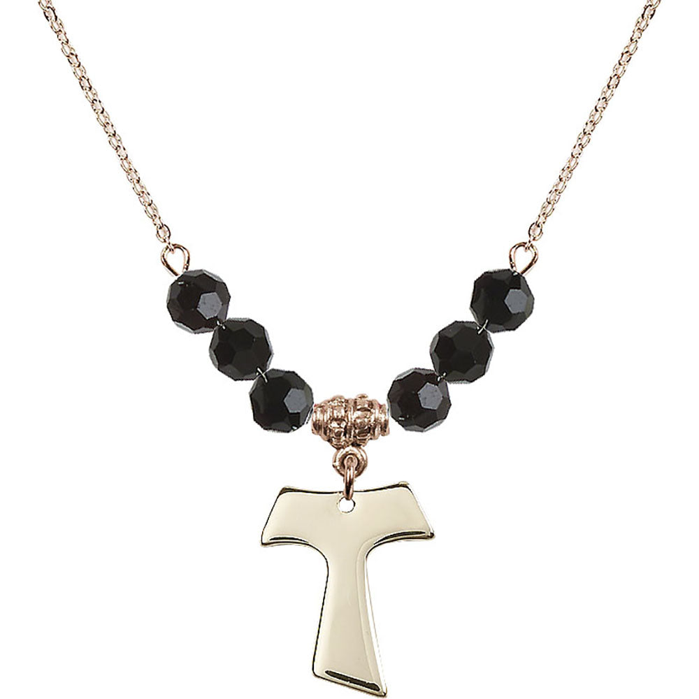 14kt Gold Filled Tau Cross Birthstone Necklace with Jet Beads - 3948