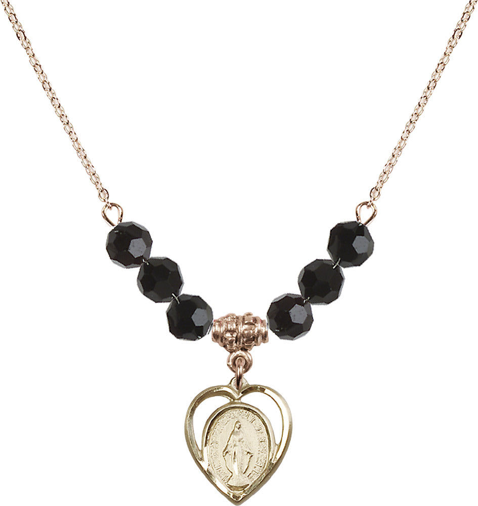 14kt Gold Filled Miraculous Birthstone Necklace with Jet Beads - 4125