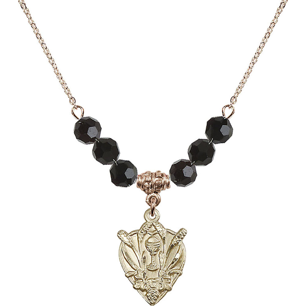 14kt Gold Filled Communion Birthstone Necklace with Jet Beads - 4200