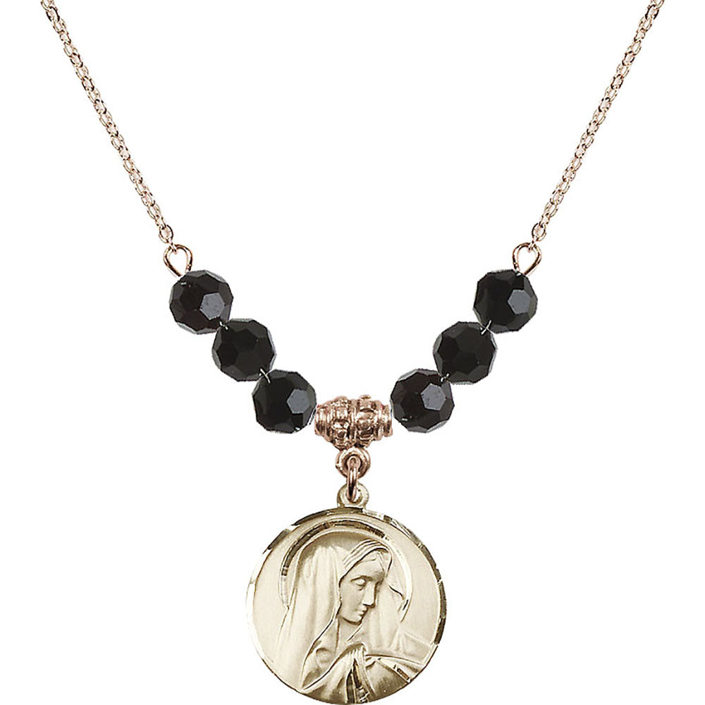 14kt Gold Filled Sorrowful Mother Birthstone Necklace with Jet Beads - 4249