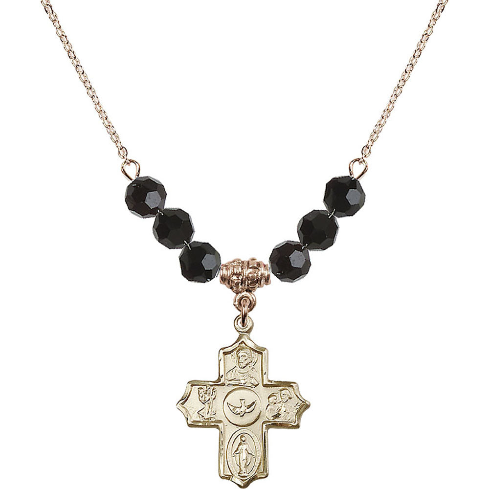 14kt Gold Filled 5-Way Birthstone Necklace with Jet Beads - 4255