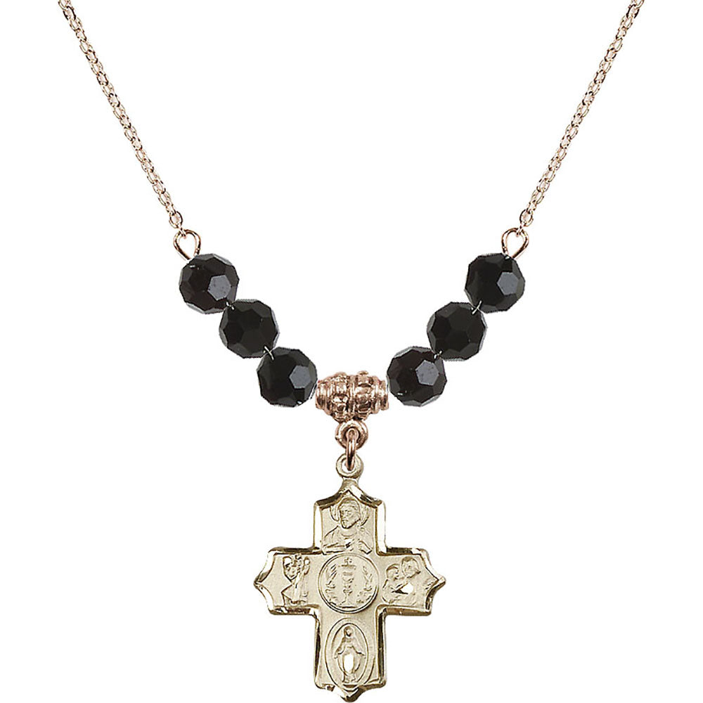 14kt Gold Filled 4-Way Birthstone Necklace with Jet Beads - 4256