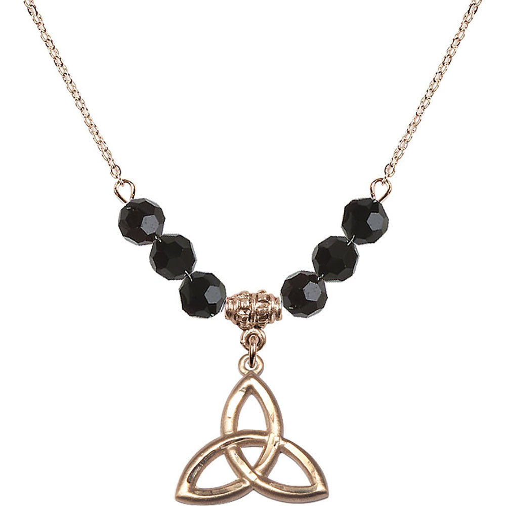 14kt Gold Filled Trinity Irish Knot Birthstone Necklace with Jet Beads - 5101