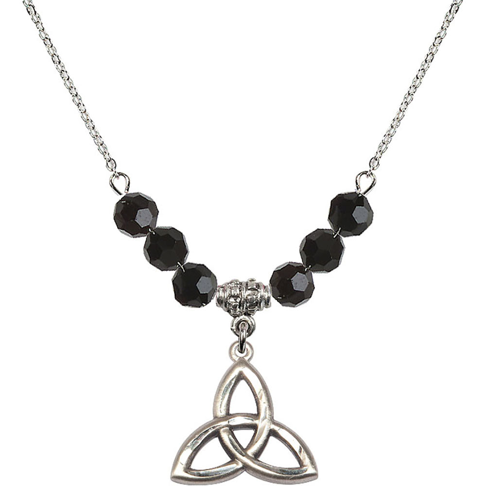 Sterling Silver Trinity Irish Knot Birthstone Necklace with Jet Beads - 5101