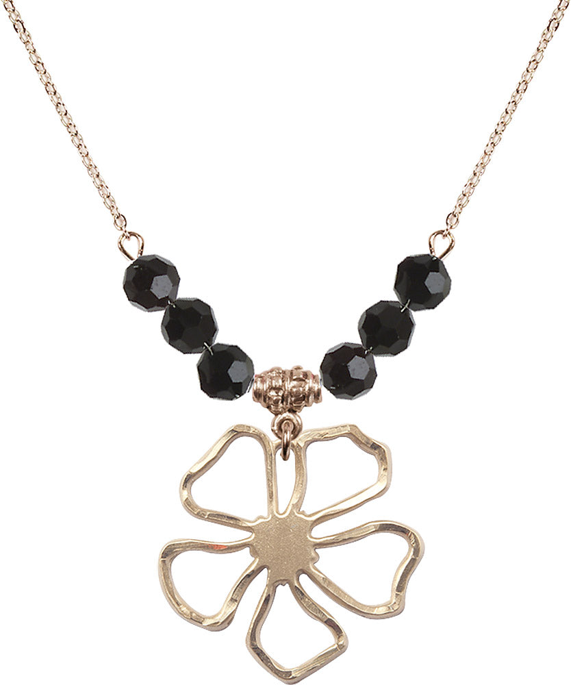 14kt Gold Filled Five Pedal Flower Birthstone Necklace with Jet Beads - 5109