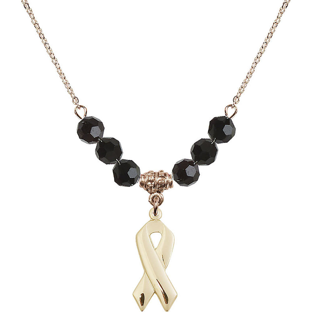 14kt Gold Filled Cancer Awareness Birthstone Necklace with Jet Beads - 5150
