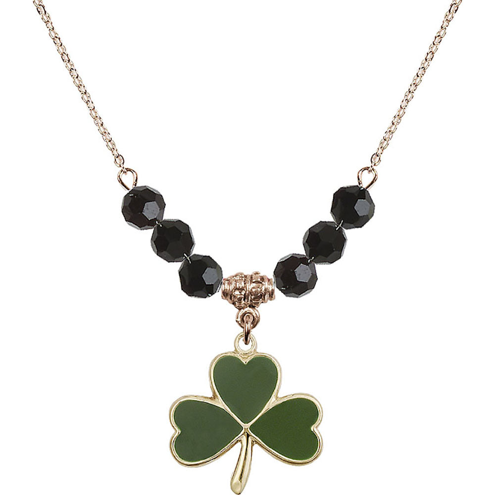 14kt Gold Filled Shamrock Birthstone Necklace with Jet Beads - 5248