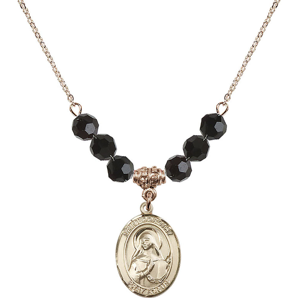 14kt Gold Filled Saint Dorothy Birthstone Necklace with Jet Beads - 8023