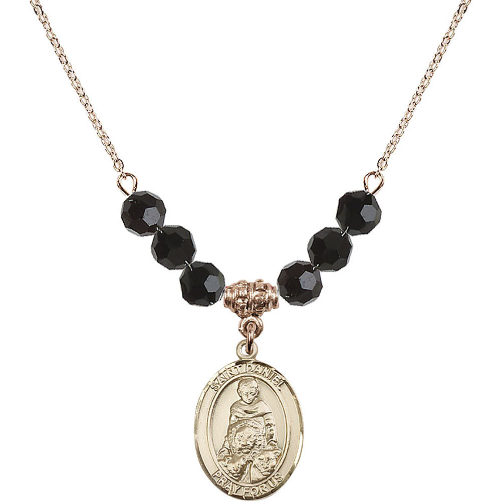 14kt Gold Filled Saint Daniel Birthstone Necklace with Jet Beads - 8024