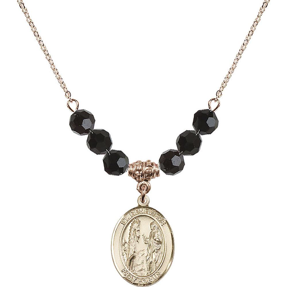 14kt Gold Filled Saint Genevieve Birthstone Necklace with Jet Beads - 8041