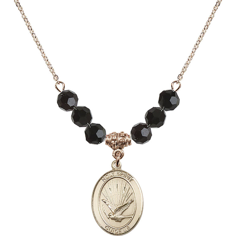 14kt Gold Filled Holy Spirit Birthstone Necklace with Jet Beads - 8044