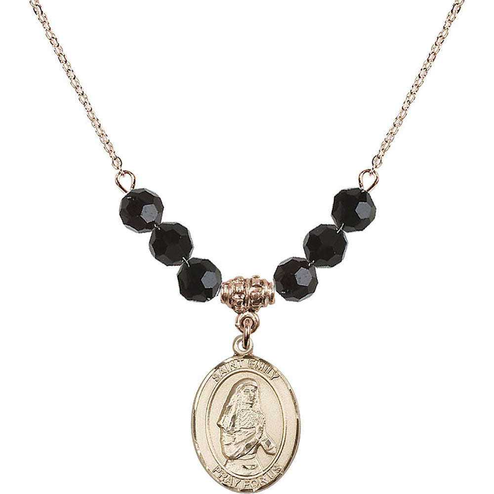 14kt Gold Filled Saint Emily de Vialar Birthstone Necklace with Jet Beads - 8047