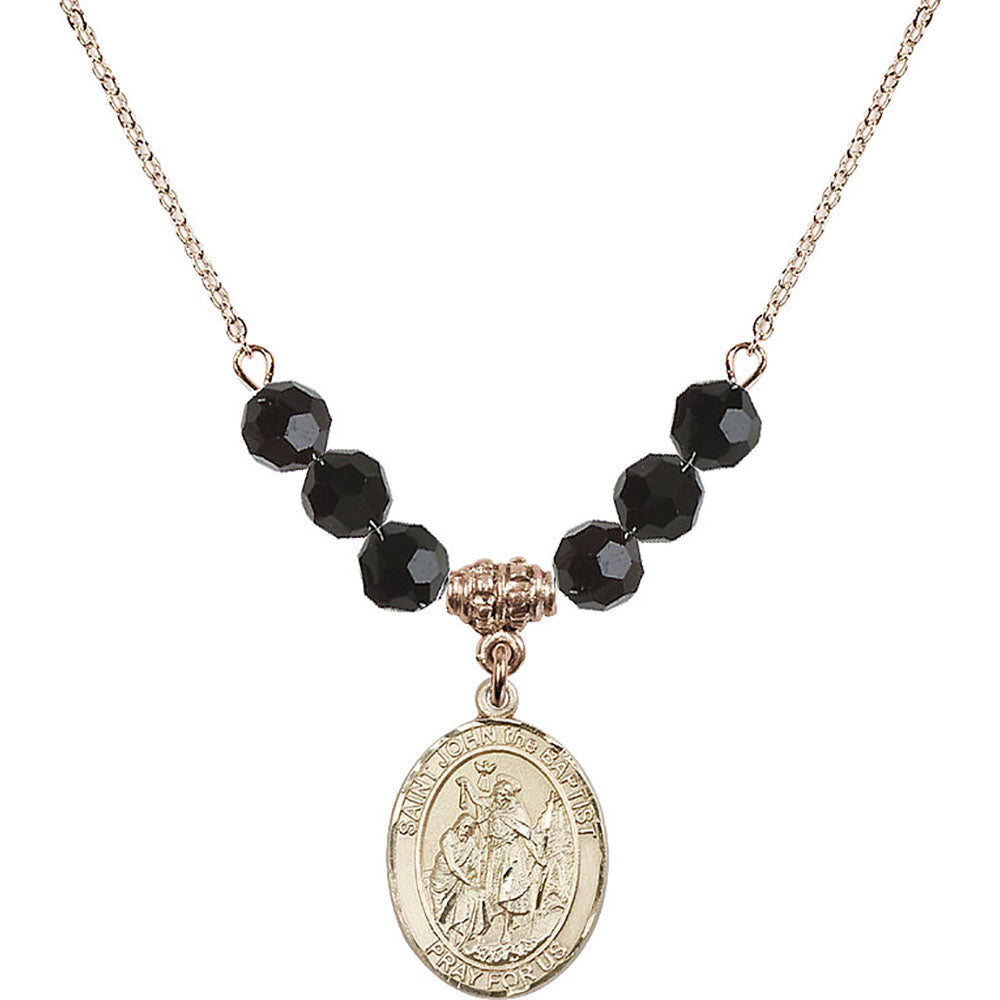 14kt Gold Filled Saint John the Baptist Birthstone Necklace with Jet Beads - 8054