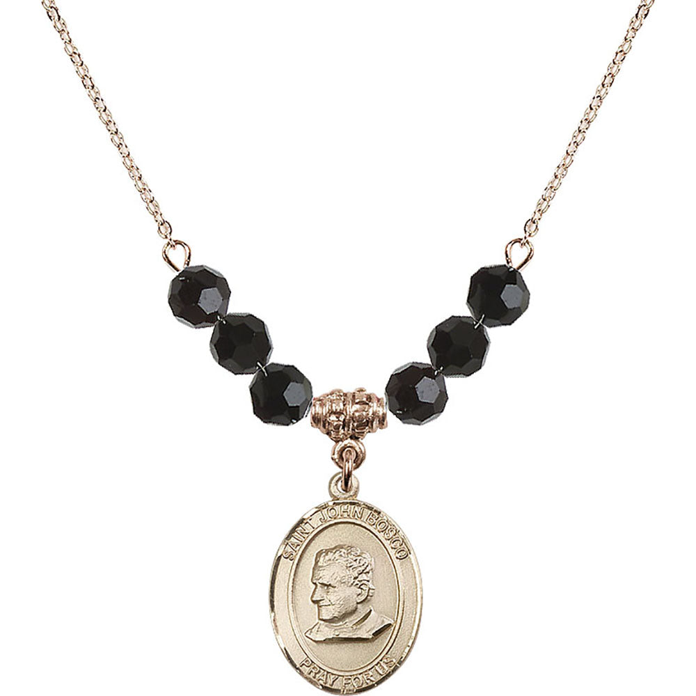 14kt Gold Filled Saint John Bosco Birthstone Necklace with Jet Beads - 8055