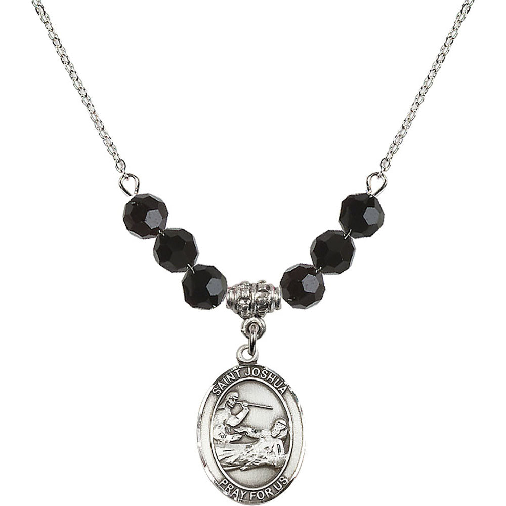 Sterling Silver Saint Joshua Birthstone Necklace with Jet Beads - 8059