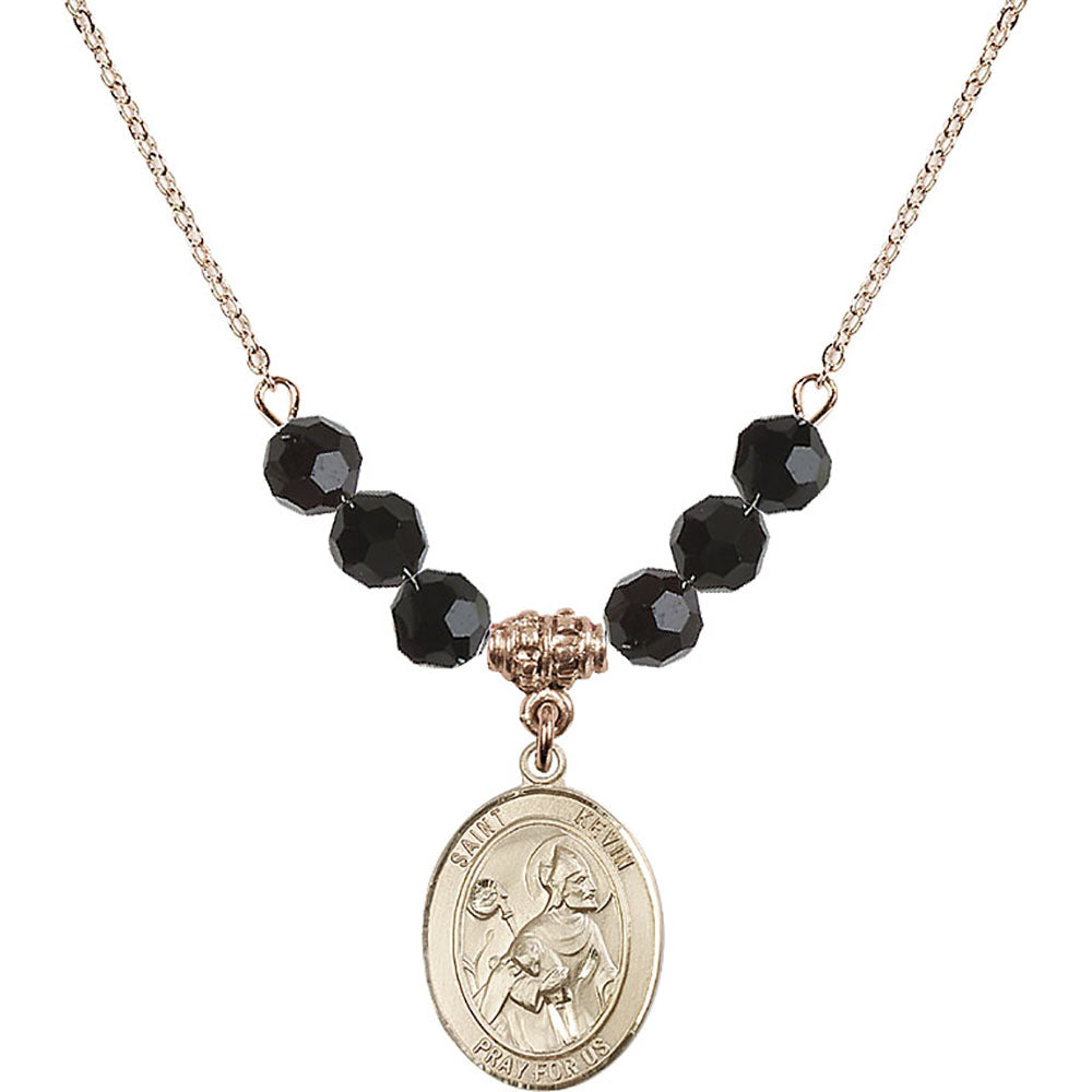 14kt Gold Filled Saint Kevin Birthstone Necklace with Jet Beads - 8062
