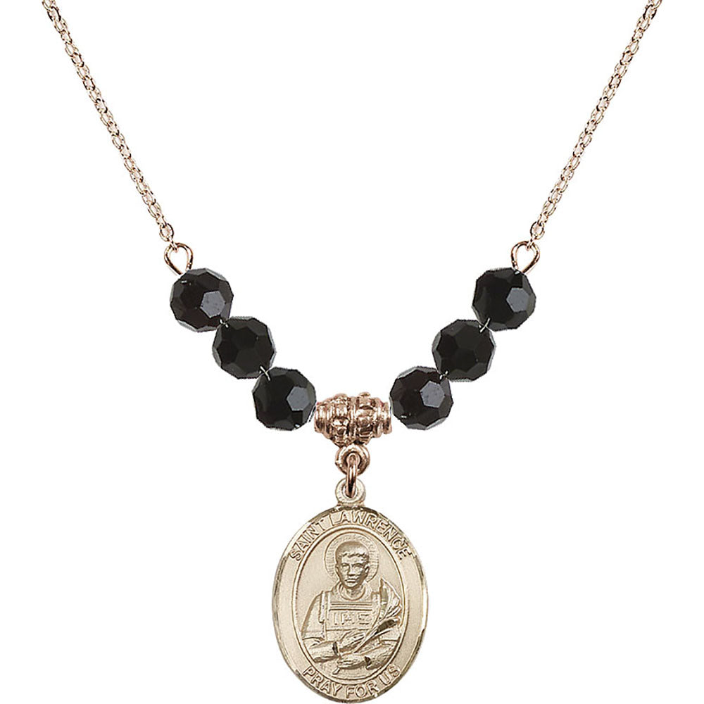 14kt Gold Filled Saint Lawrence Birthstone Necklace with Jet Beads - 8063