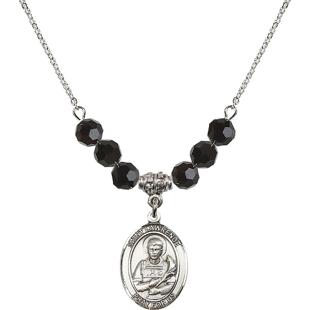 Sterling Silver Saint Lawrence Birthstone Necklace with Jet Beads - 8063