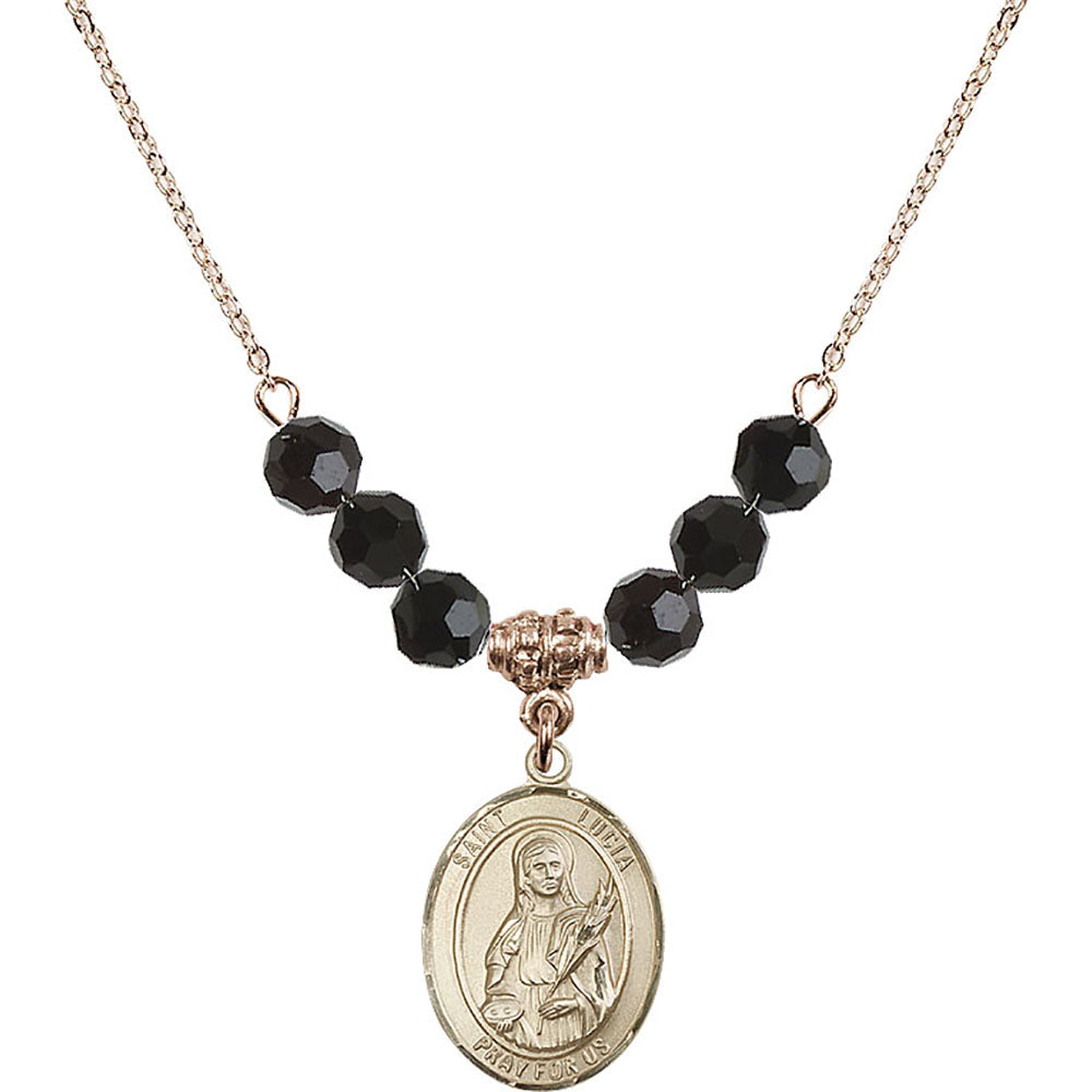 14kt Gold Filled Saint Lucia of Syracuse Birthstone Necklace with Jet Beads - 8065