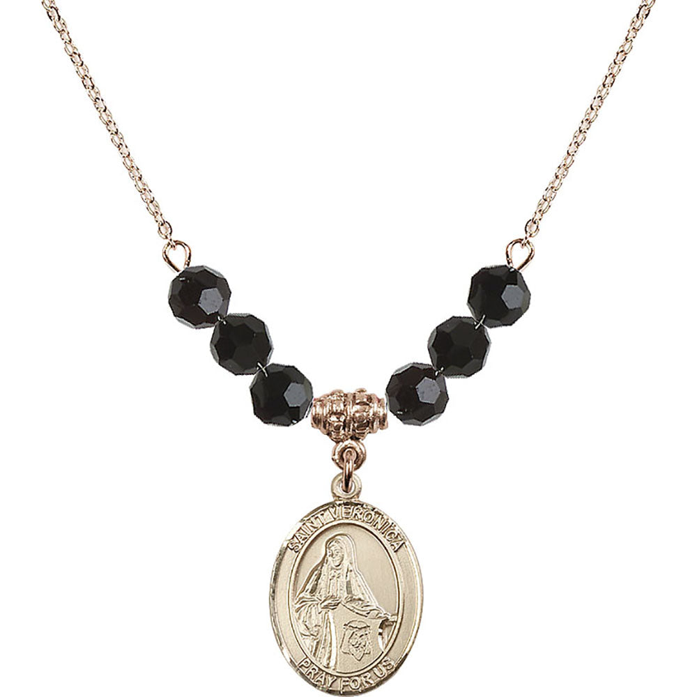 14kt Gold Filled Saint Veronica Birthstone Necklace with Jet Beads - 8110