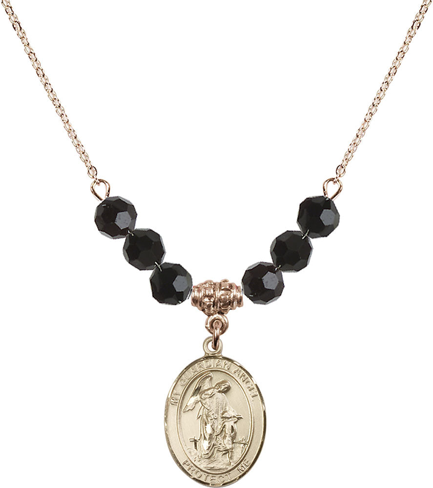 14kt Gold Filled Guardian Angel w/Child Birthstone Necklace with Jet Beads - 8118