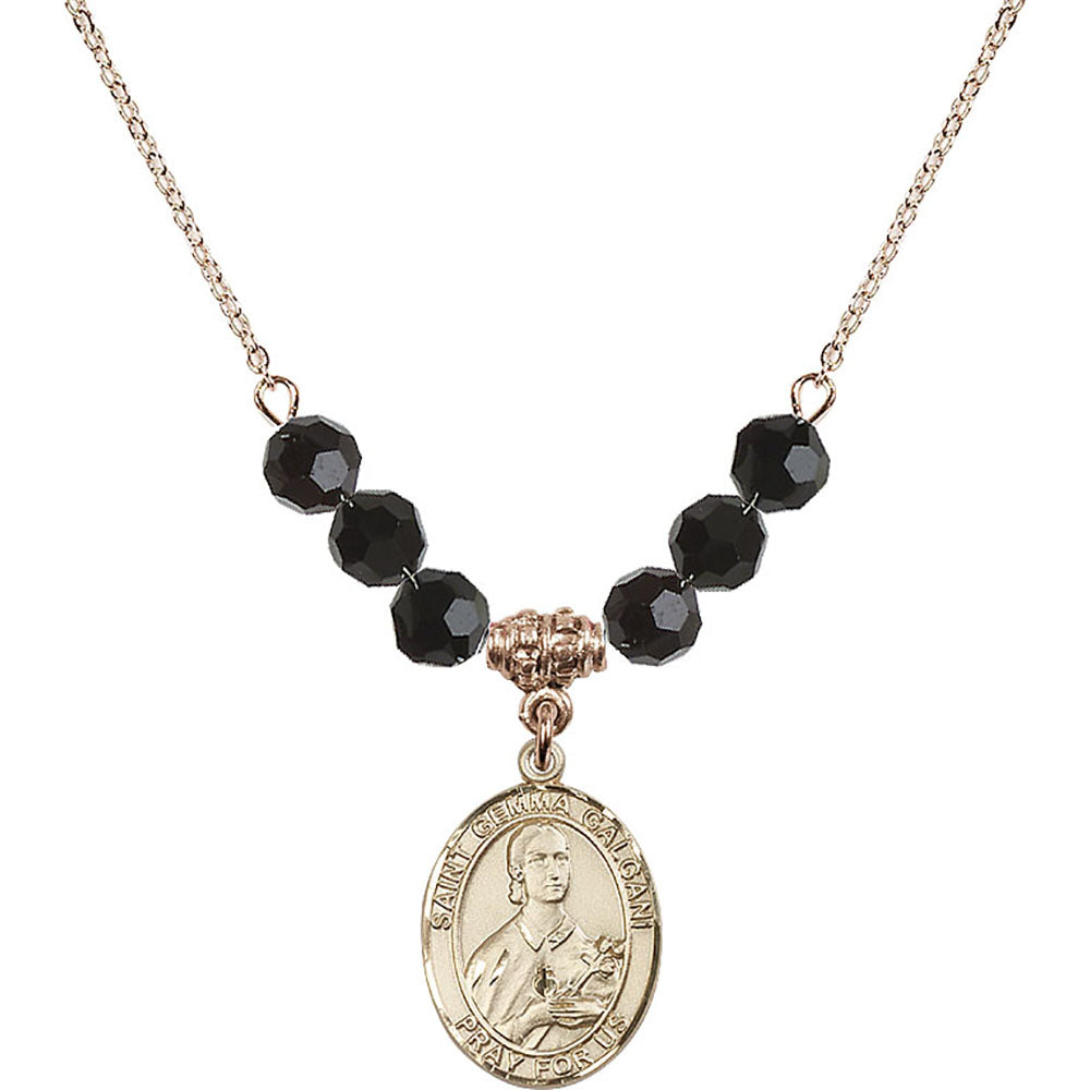 14kt Gold Filled Saint Gemma Galgani Birthstone Necklace with Jet Beads - 8130