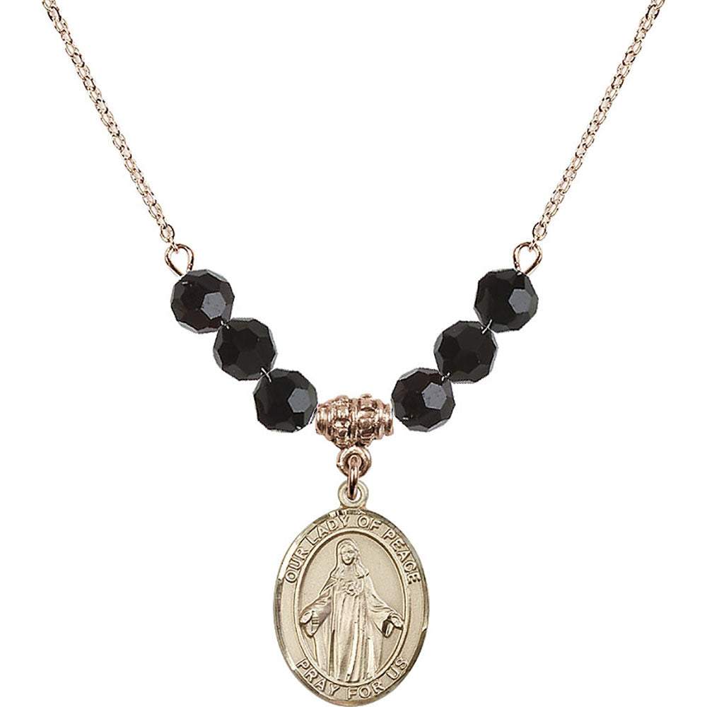 14kt Gold Filled Our Lady of Peace Birthstone Necklace with Jet Beads - 8245