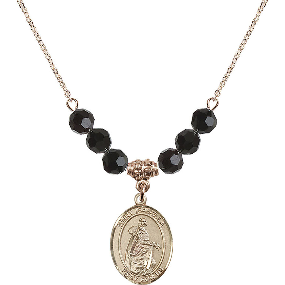 14kt Gold Filled Saint Isabella of Portugal Birthstone Necklace with Jet Beads - 8250