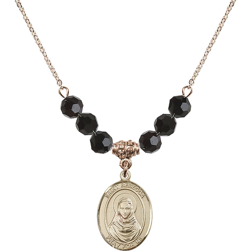 14kt Gold Filled Saint Rebecca Birthstone Necklace with Jet Beads - 8252