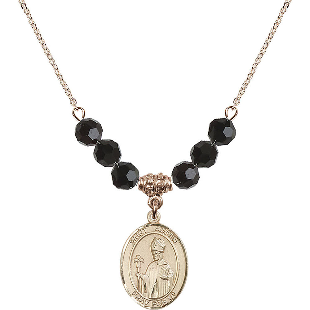 14kt Gold Filled Saint Austin Birthstone Necklace with Jet Beads - 8256