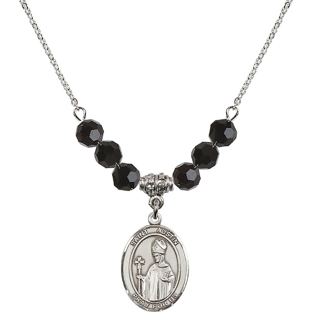 Sterling Silver Saint Austin Birthstone Necklace with Jet Beads - 8256