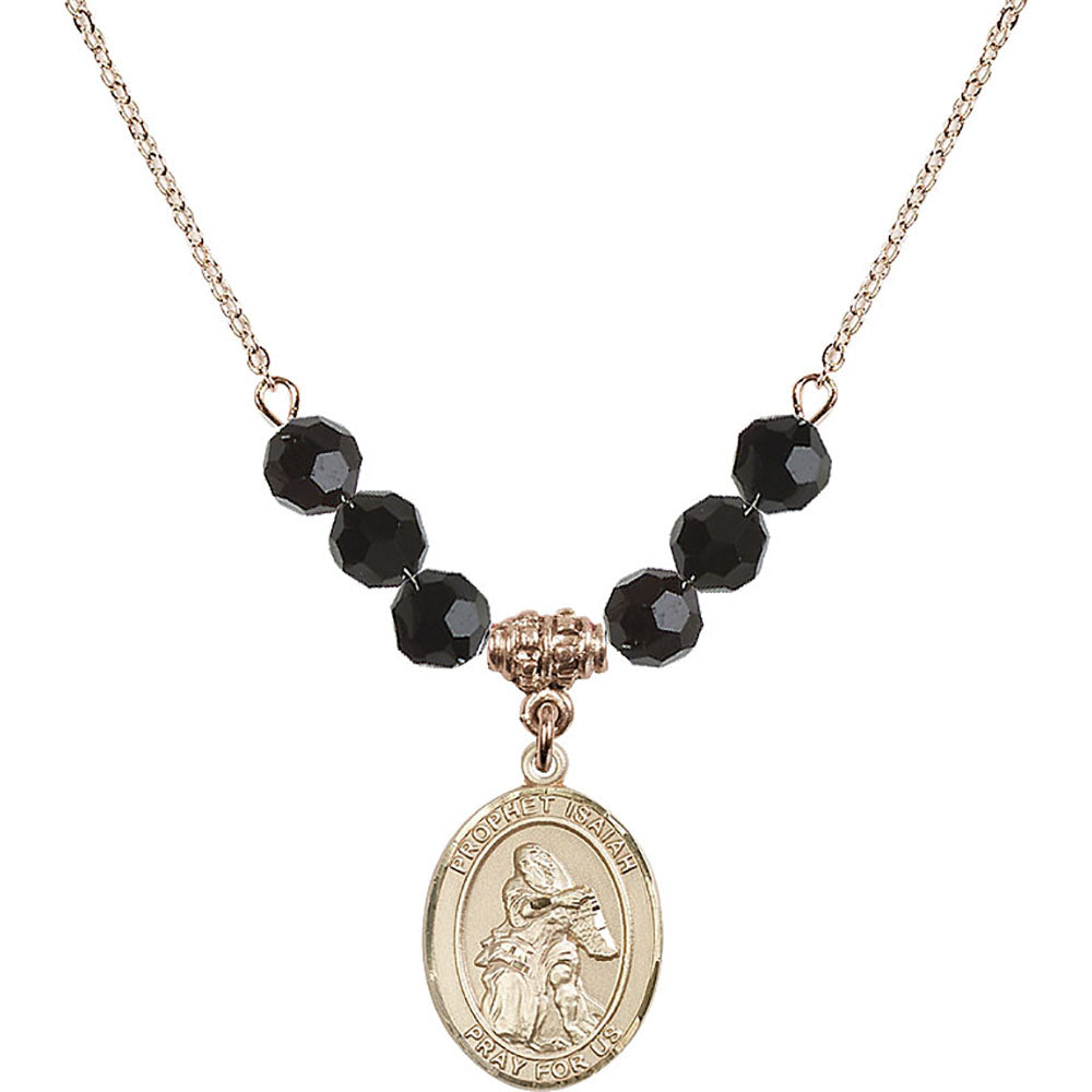 14kt Gold Filled Saint Isaiah Birthstone Necklace with Jet Beads - 8258