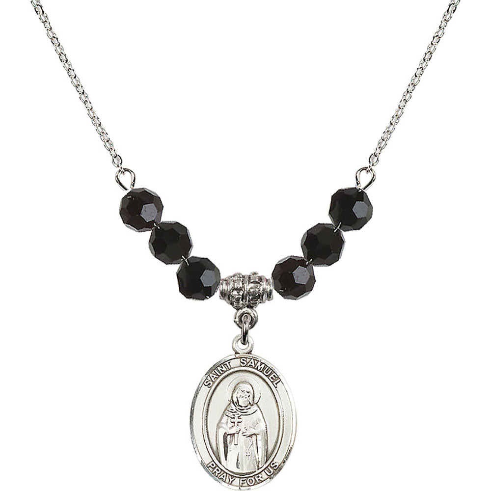 Sterling Silver Saint Samuel Birthstone Necklace with Jet Beads - 8259