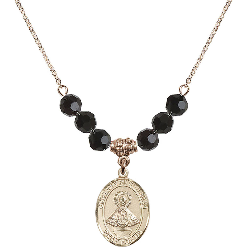 14kt Gold Filled Our Lady of San Juan Birthstone Necklace with Jet Beads - 8263