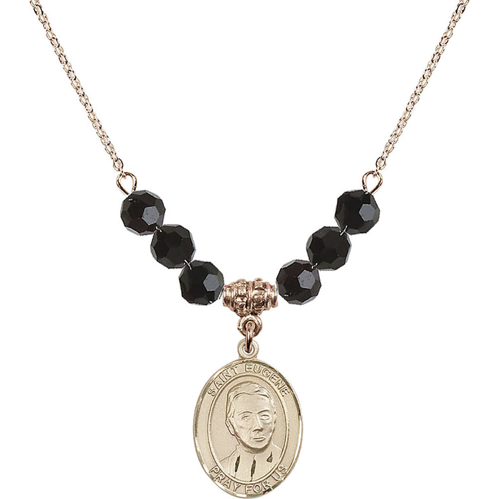 14kt Gold Filled Saint Eugene de Mazenod Birthstone Necklace with Jet Beads - 8266