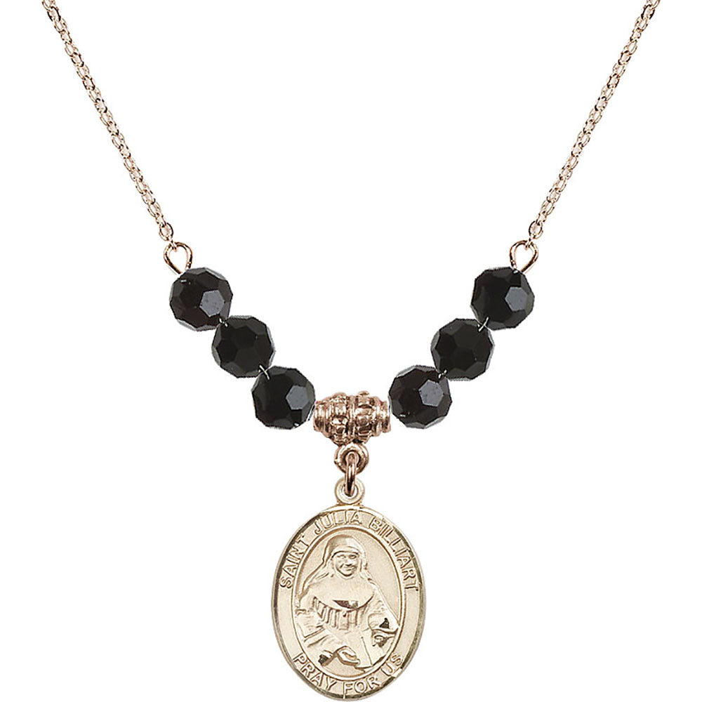14kt Gold Filled Saint Julia Billiart Birthstone Necklace with Jet Beads - 8267