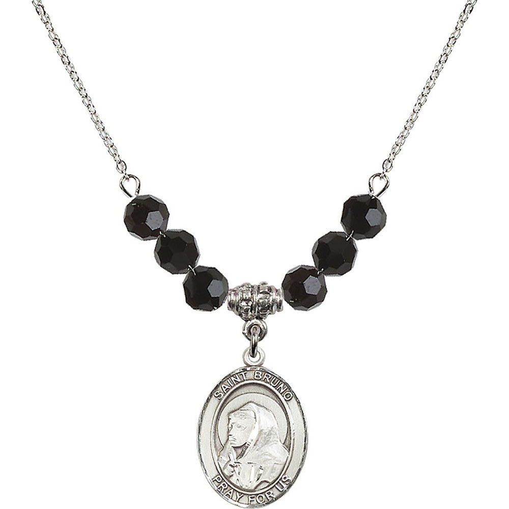 Sterling Silver Saint Bruno Birthstone Necklace with Jet Beads - 8270
