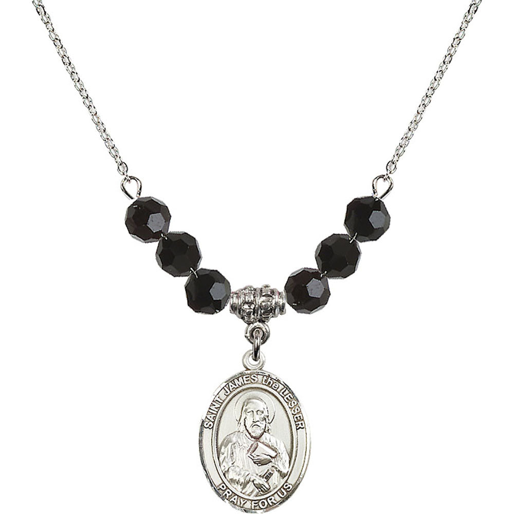 Sterling Silver Saint James the Lesser Birthstone Necklace with Jet Beads - 8277