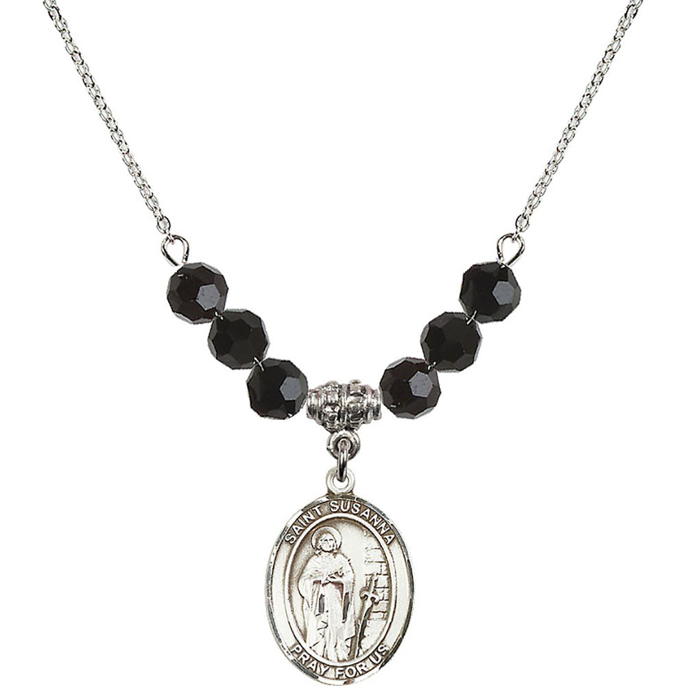 Sterling Silver Saint Susanna Birthstone Necklace with Jet Beads - 8280