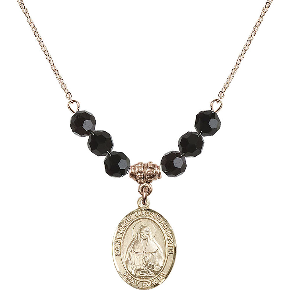 14kt Gold Filled Saint Marie Magdalen Postel Birthstone Necklace with Jet Beads - 8294