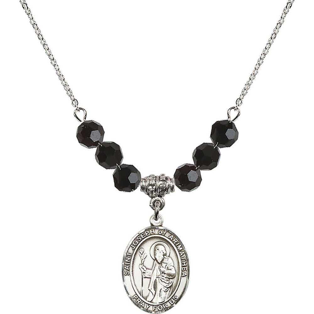 Sterling Silver Saint Joseph of Arimathea Birthstone Necklace with Jet Beads - 8300