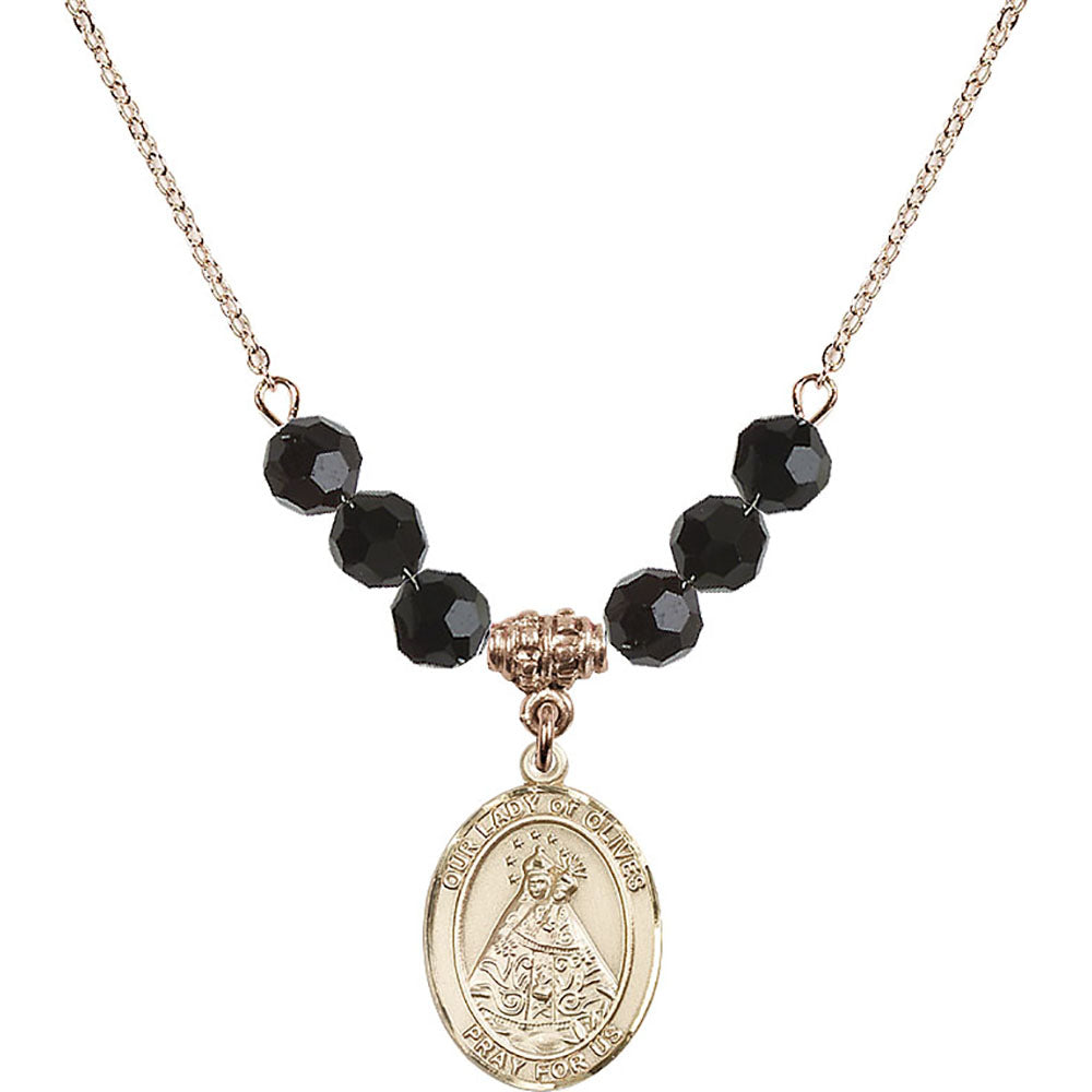 14kt Gold Filled Our Lady of Olives Birthstone Necklace with Jet Beads - 8303